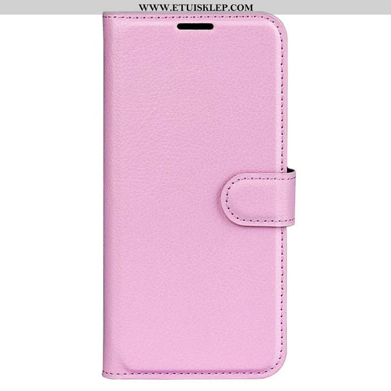 Etui Folio do iPhone 15 Pro Klasyczna Sztuczna Skóra Litchi